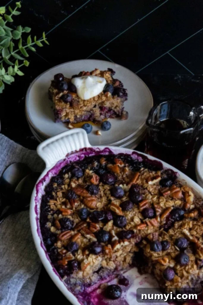 Baked recipe in baking dish and on a gray plate.