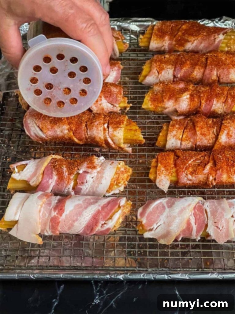 Covering the stuffed shells with barbecue rub.