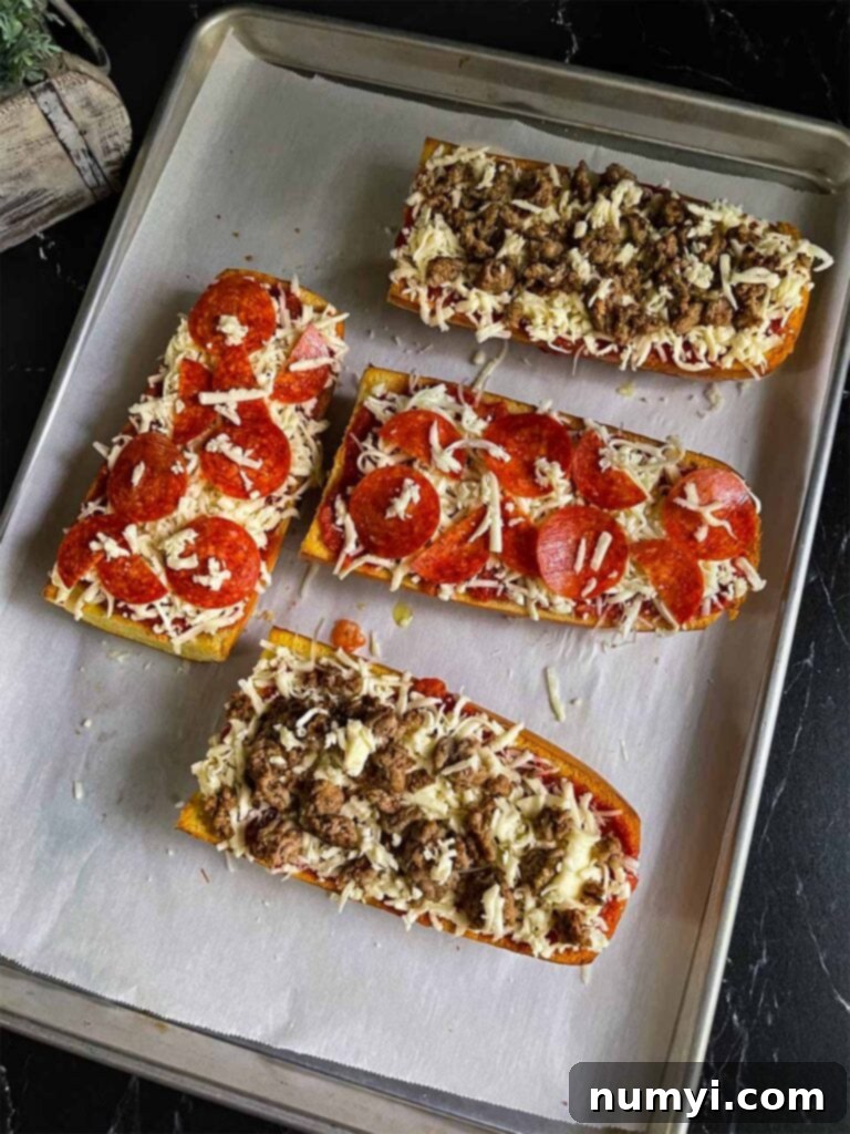 French bread pizza about to go into the oven.