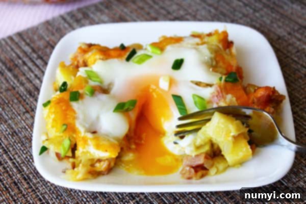 Ham and Potato Breakfast Bake, golden brown and bubbly