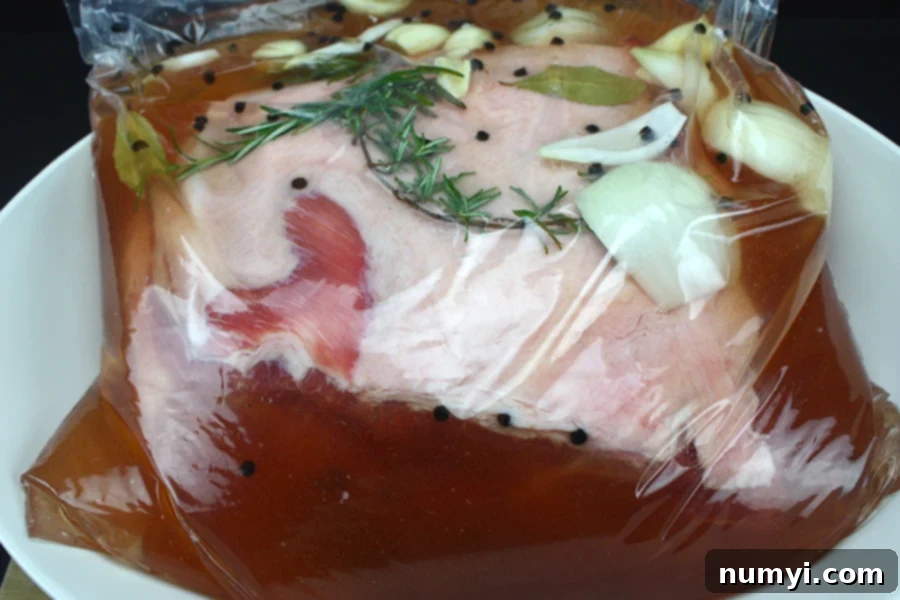 A pork butt in a simple pork brine.