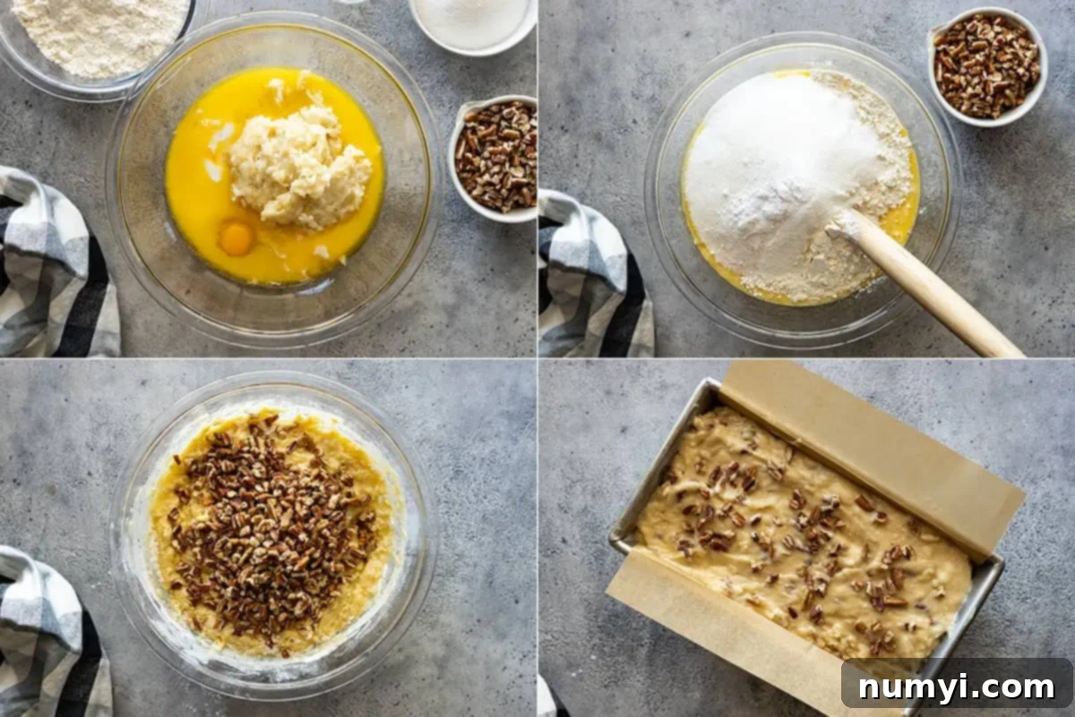 Ultimate Banana Nut Loaf 4 Four pictures showing how to make the bread.
