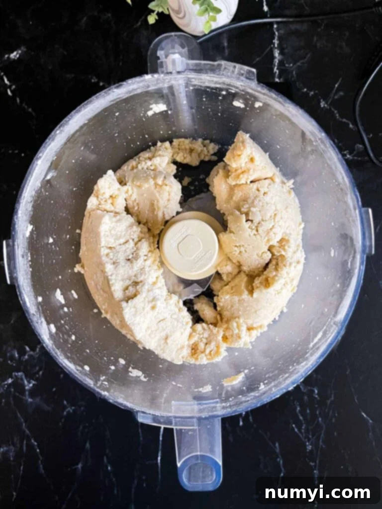 Pie crust dough in a food processor.