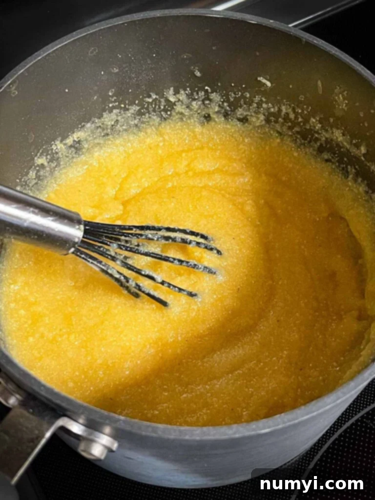 Polenta in a sauce pan.