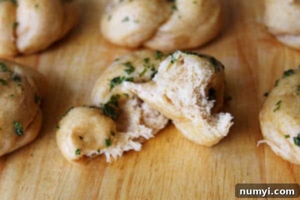 Irresistible Garlic Knots 2 Delicious Homemade Garlic Knots fresh from the oven, drizzled with garlic butter and herbs.