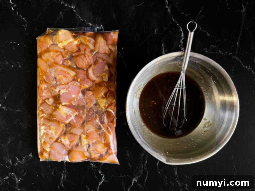 Chicken teriyaki marinating in a ziplock bag.