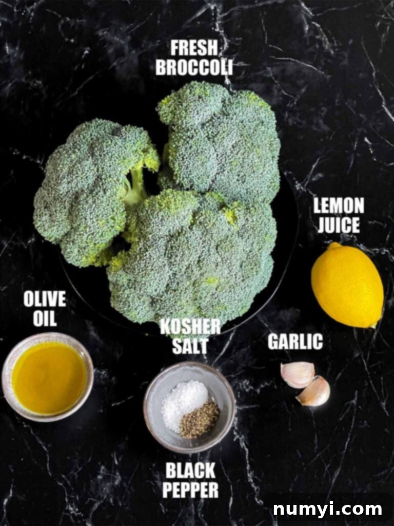 Crispy Oven Roasted Broccoli 3 Ingredients needed to make roasted broccoli.