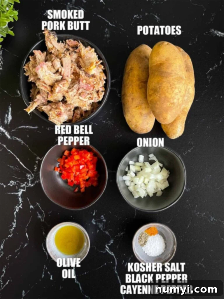 Hearty Smoked Pulled Pork Hash 3 Ingredients needed for pulled pork hash.