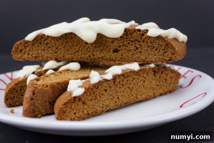 Gingerbread Biscotti on a white plate.