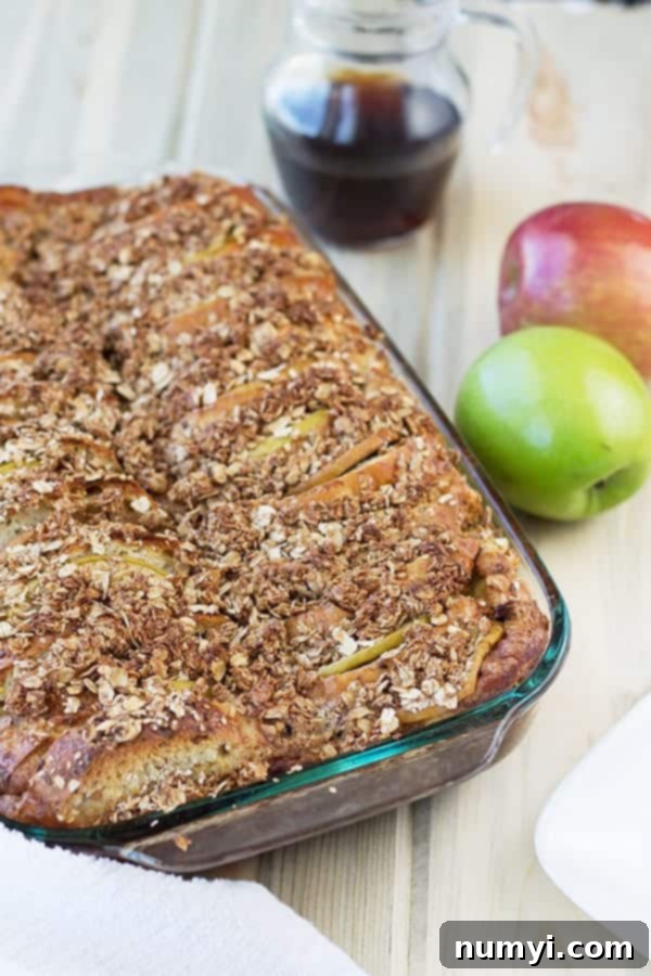 Overnight Apple Cinnamon French Toast Bake 2 french toast with streusel topping on it