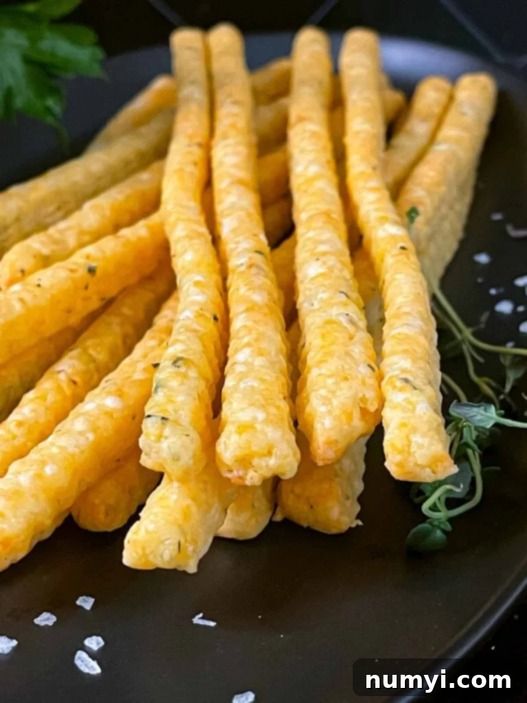 Crispy Cheddar Herb Sticks 16 A beautiful presentation of golden-brown cheddar and herb cheese straws on a black serving plate, ready to be enjoyed as a savory appetizer.