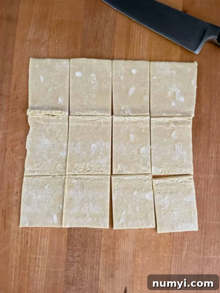 Puff pastry cut into equal squares.