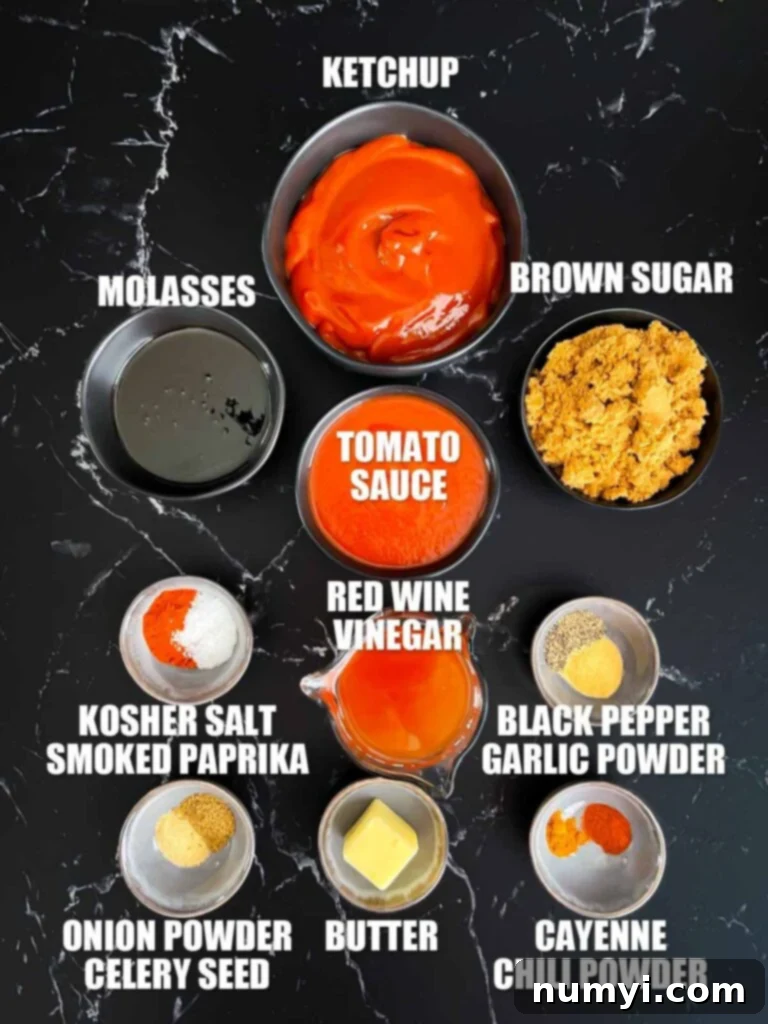 Fresh ingredients laid out for making homemade Kansas City style barbecue sauce.