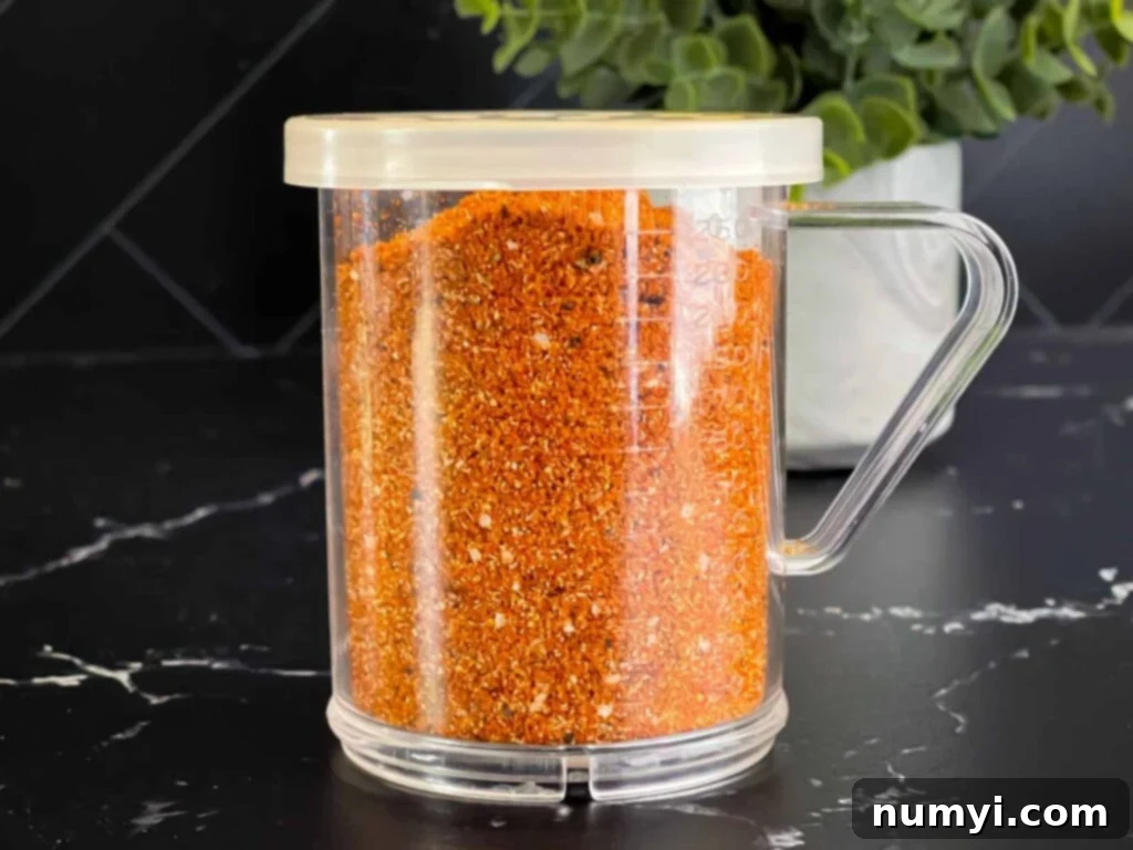 Kansas City Style Barbecue Rub in a shaker.