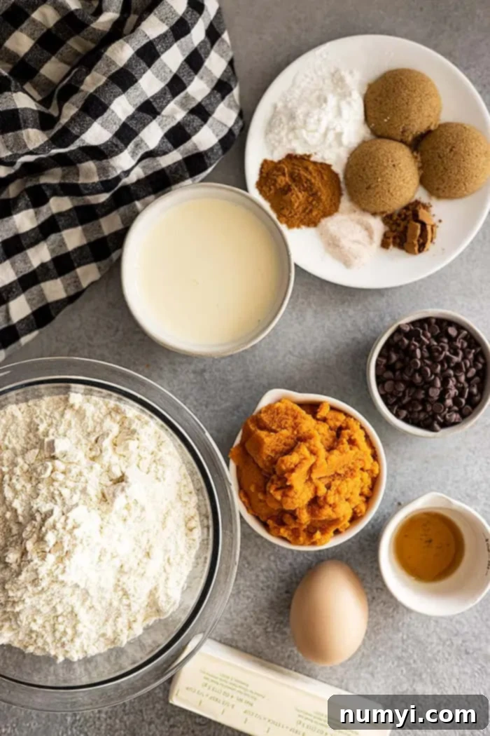 Overhead shot showing all the essential ingredients neatly arranged on a counter, ready to be combined for the scones.