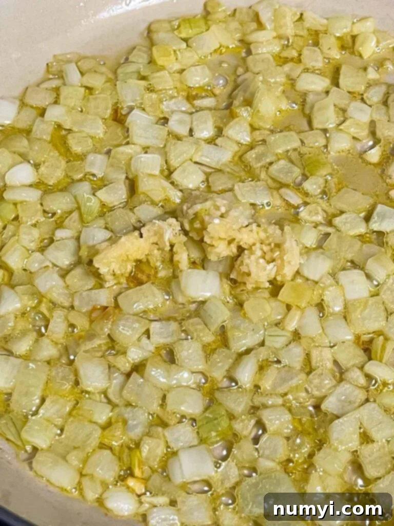 Onions with garlic cooking.