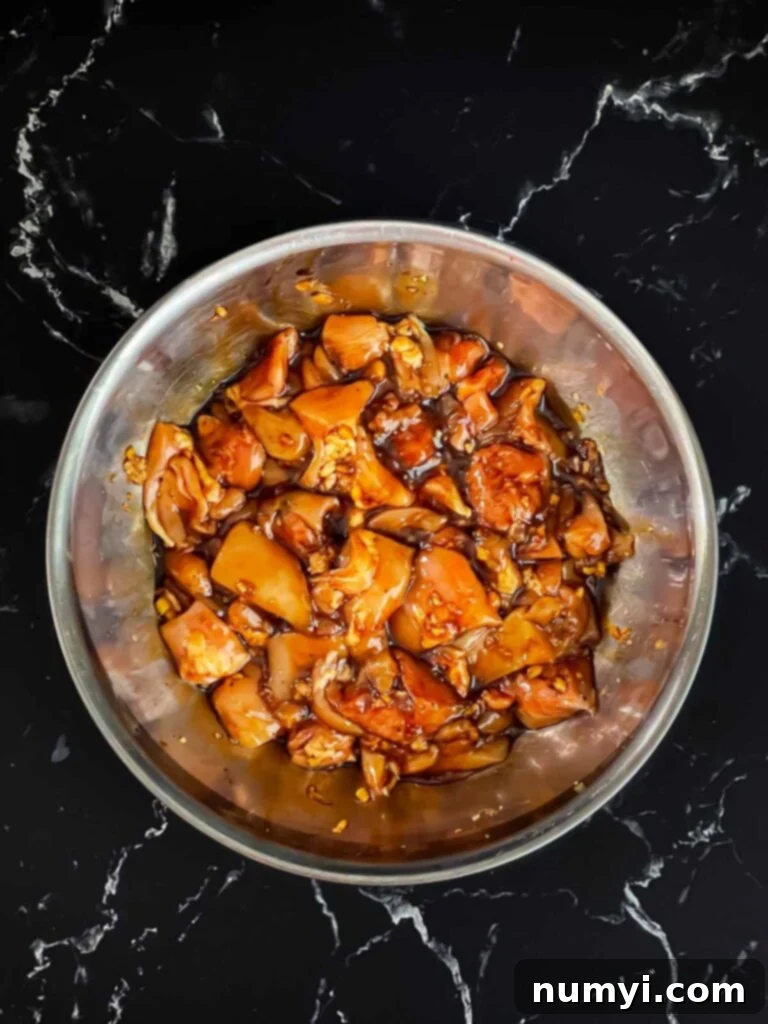 Bang bang chicken marinade with chicken.