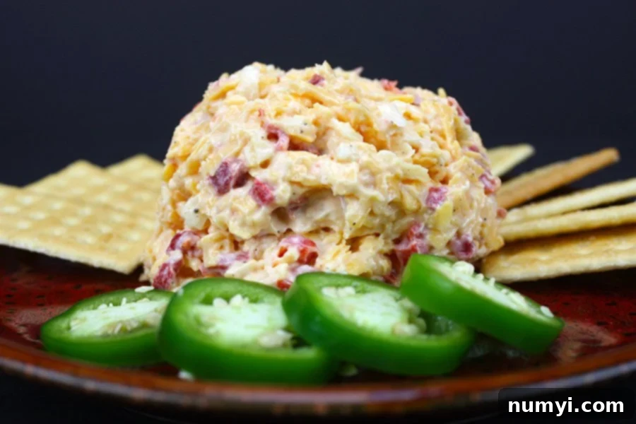 A bowl of creamy homemade pimento cheese with crackers and fresh vegetables, a Southern classic.