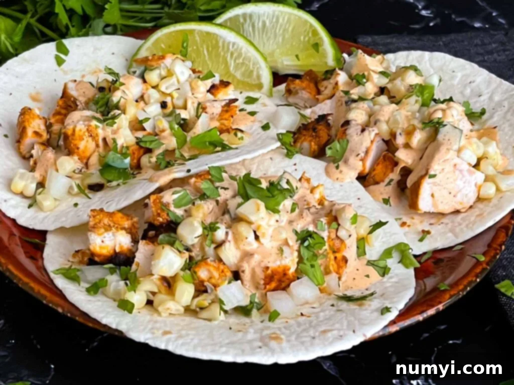 Grilled chicken tacos with a creamy southwest sauce.