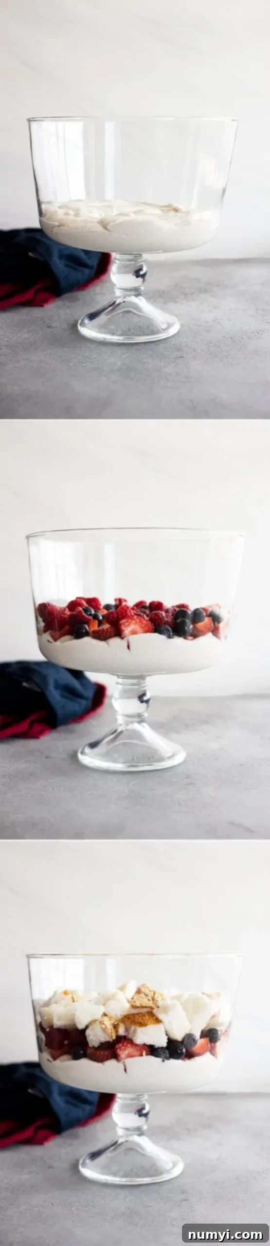 Pictures showing how to layer the trifle.