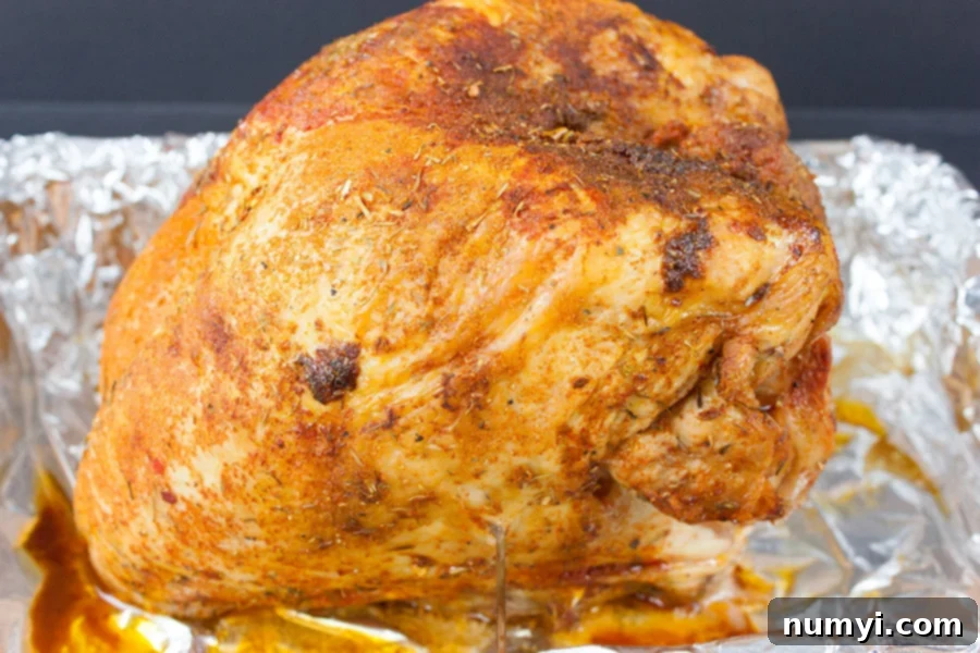 Homemade Cajun Turkey Deli Meat - baked turkey breast on a foil lined roasting pan