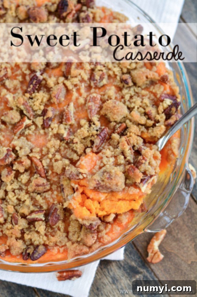 Classic Sweet Potato Casserole, a comforting and flavorful holiday side dish with a creamy sweet potato base and a delicious topping, perfect for Thanksgiving.