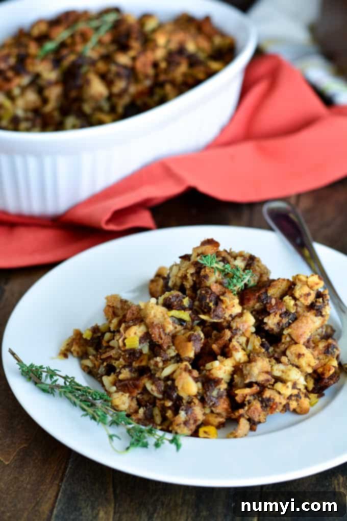 Classic Thanksgiving Stuffing, a savory and aromatic bread-based side dish, essential for any traditional holiday meal.