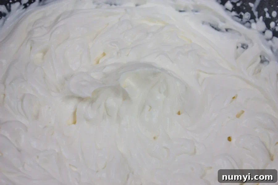 homemade whipped cream in glass mixing bowl, light and fluffy