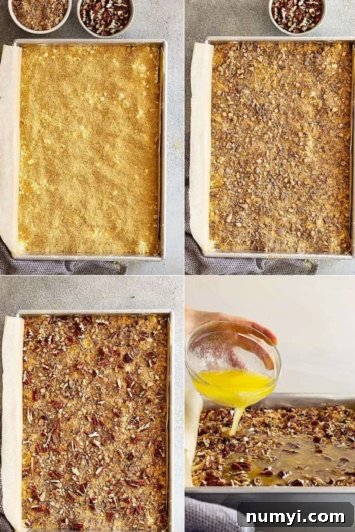 Simple Pumpkin Perfection 5 Close-up collage showing the delicious crunchy topping of the pumpkin dump cake, highlighting the golden cake mix, graham crackers, toffee bits, and pecans.