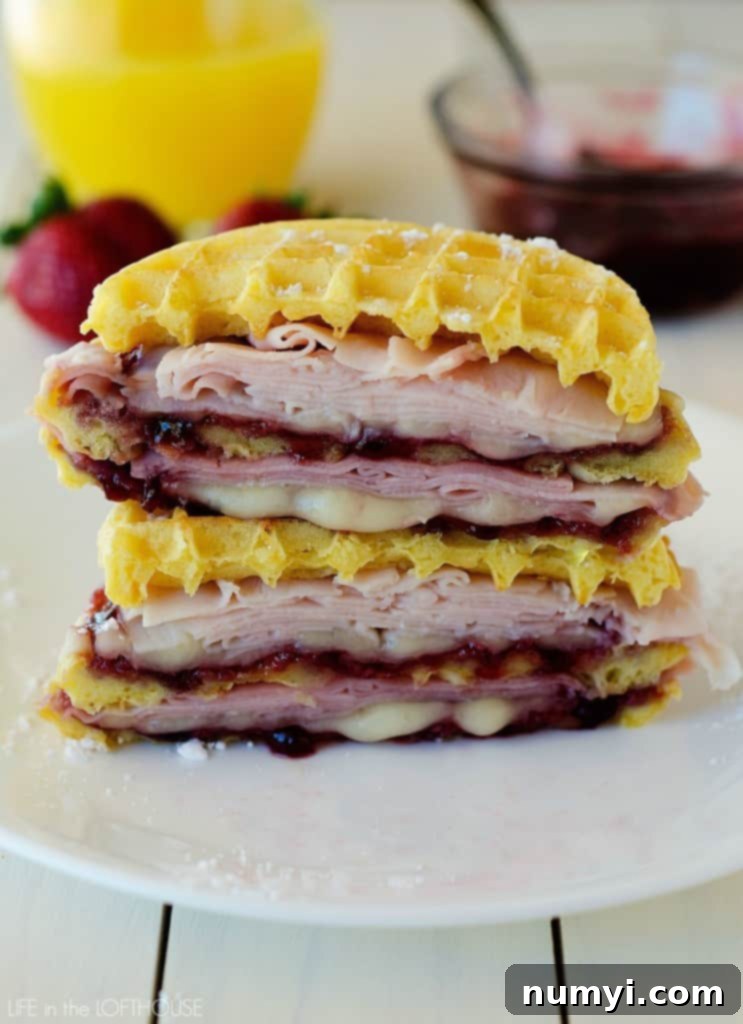 Unique Monte Cristo Waffle Sandwiches, a savory and sweet fusion for Christmas brunch.