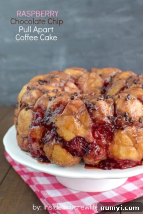 Sweet Raspberry Chocolate Chip Pull Apart Coffee Cake, a delightful holiday breakfast or brunch.