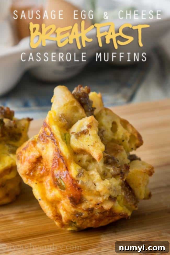 Individual Sausage Egg and Cheese Breakfast Casserole Muffins, perfect for serving a crowd on Christmas.