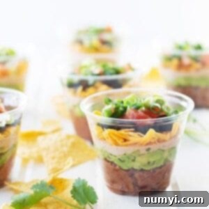 Seven Layer Taco Dip Cups ready to serve