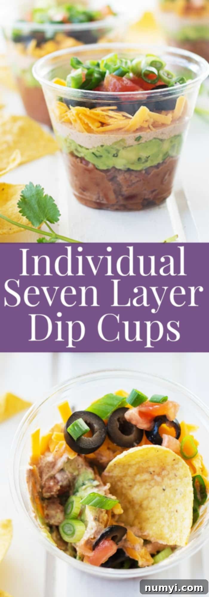 plastic cups filled with individual portion sizes of seven layer taco dip