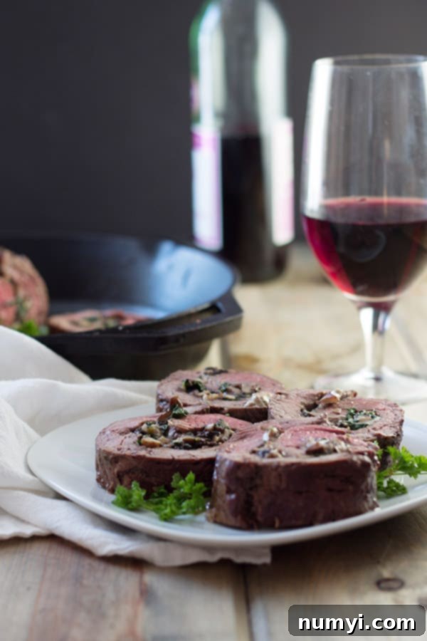 Elegant Mushroom and Blue Cheese Stuffed Flank Steak, a gourmet main dish
