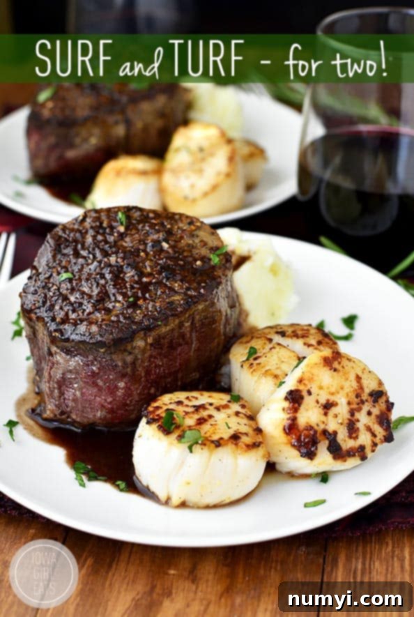 Classic Surf and Turf for Two, a luxurious and romantic Valentine's Day dinner