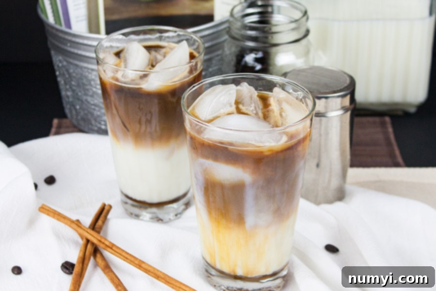 Frosted Cinnamon Macchiato 6 Iced Cinnamon Macchiato on a white table cloth