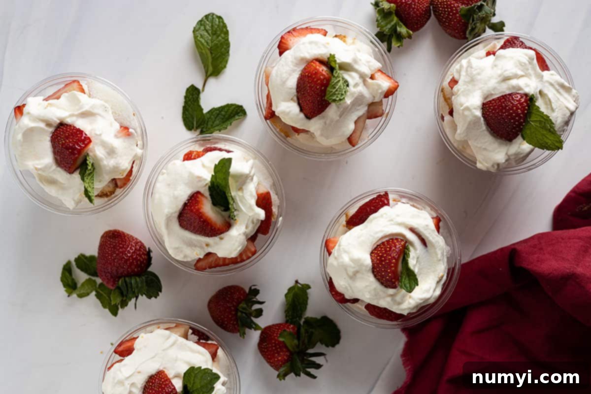 Overhead view of completed shortcake cups.
