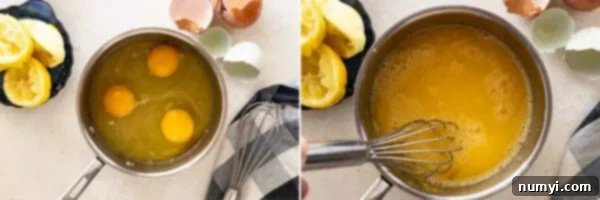 Two pictures showing how to mix up everything in the pan.