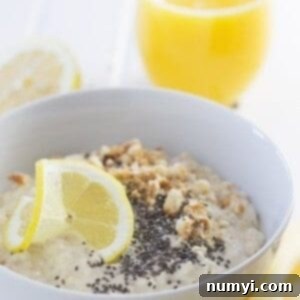 Zesty Lemon Cheesecake Overnight Oats 6 A small bowl of Lemon Cheesecake Overnight Oats, ready to be enjoyed.