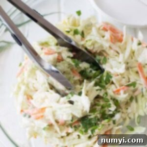 Creamy coleslaw in a bowl, ready to serve.