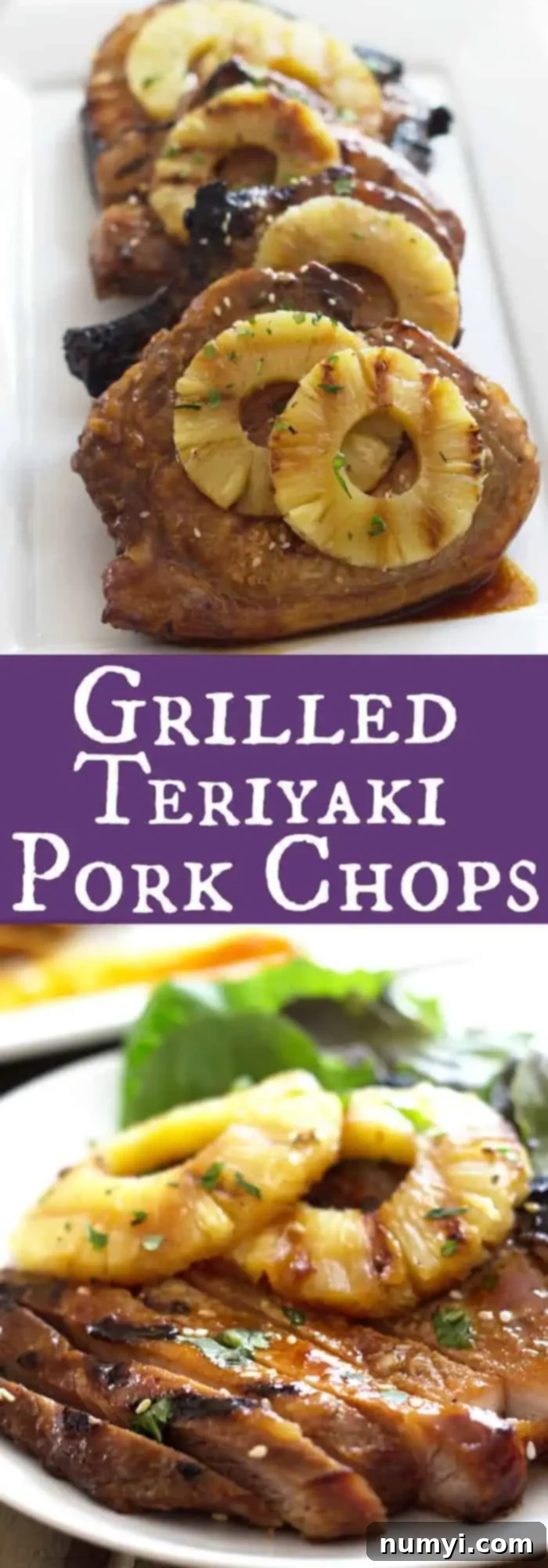 titled image (and shown): grilled teriyaki pork chops with pineapple