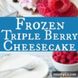 Easy to make, no bake, cool and creamy Frozen Triple Berry Cheesecake recipe. Perfect for cooling off this summer! | www.countrysidecravings.com