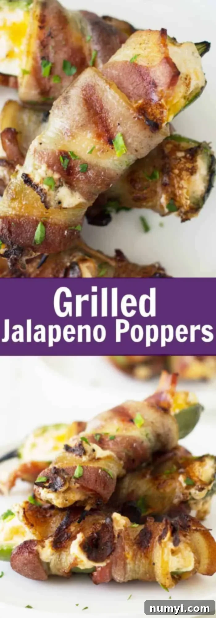 Large titled image of a platter of grilled jalapeno poppers, highlighting their golden-brown bacon and melted cheese.