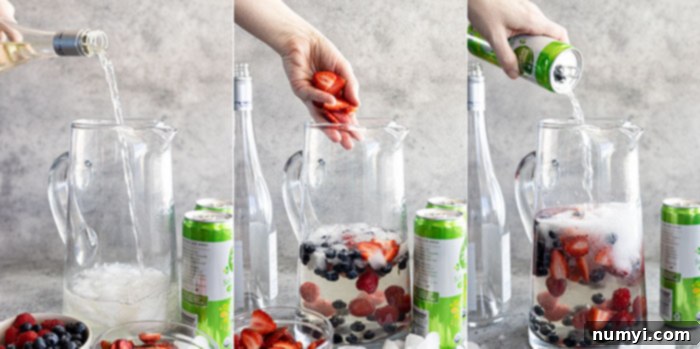 Three pictures showing how to make this light and refreshing drink.