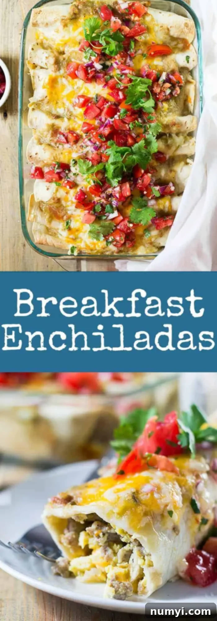 titled image (and shown): breakfast enchiladas, golden and cheesy in a baking dish