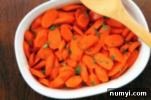 Close-up of baked ginger maple glazed carrots