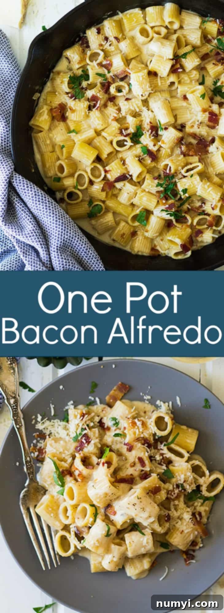 Creamy One-Pan Bacon Alfredo 7 This One Pot Bacon Alfredo is a quick and easy weeknight meal that's full of flavor! | www.countrysidecravings.com