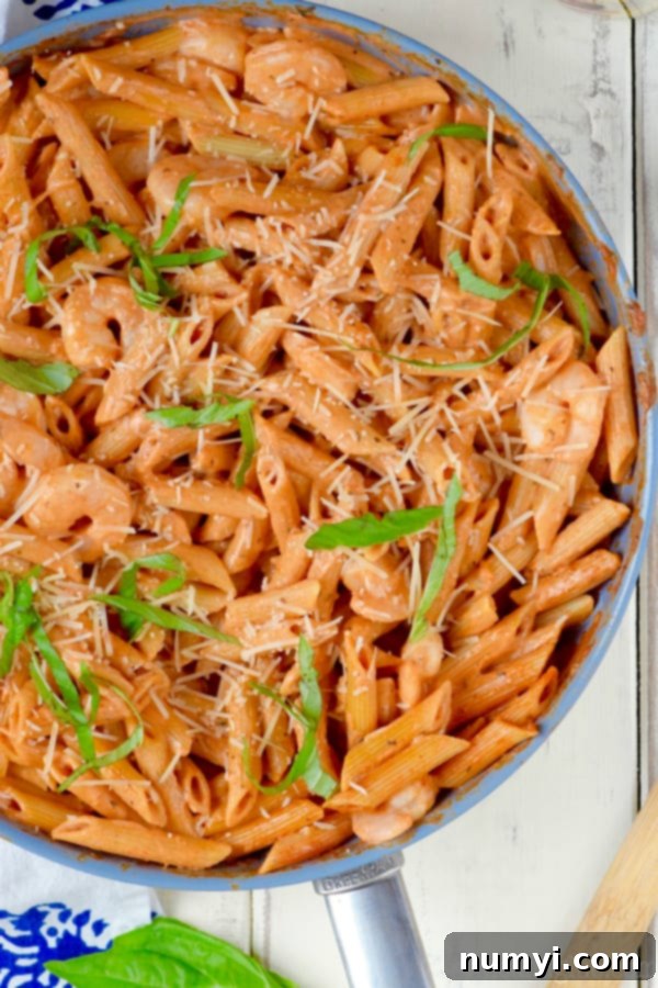 One Pot Creamy Shrimp Pasta: a luxurious and easy seafood pasta dish with succulent shrimp in a rich, creamy sauce.