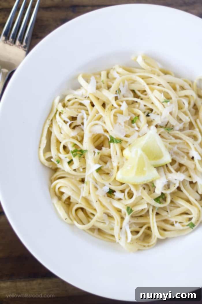 One Pan Lemon Garlic Pasta: a bright, zesty, and flavorful vegetarian pasta dish made with lemon and garlic, all in one pan.